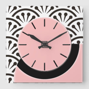 Art Deco Cut-A-Way (Plaza Pink+Black) Square Wall Clock