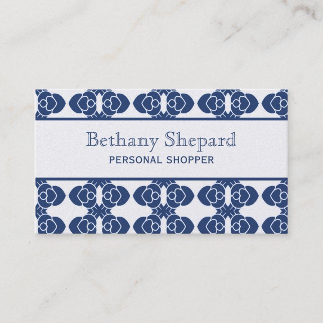 Art Deco Damask Business Card, Blue Business Card (Front)