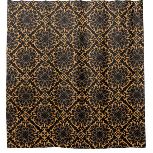 Art Deco Damask Gold & Black Shower Bath Curtains