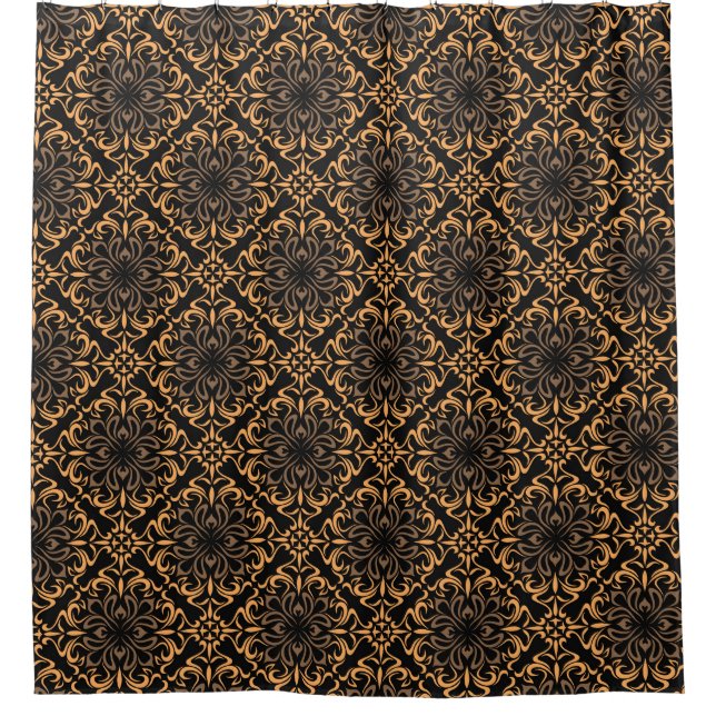 Art Deco Damask Gold & Black Shower Bath Curtains (Front)