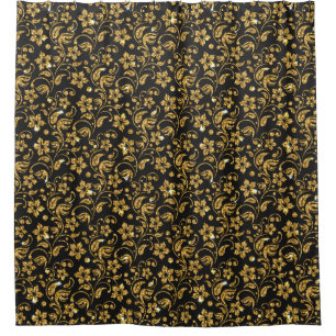 Art Deco Damask Gold & Black Shower Bath Curtains