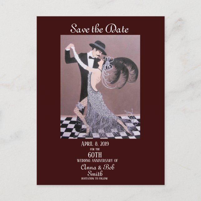 Art Deco Dancers, Save the Date, Postcard (Front)
