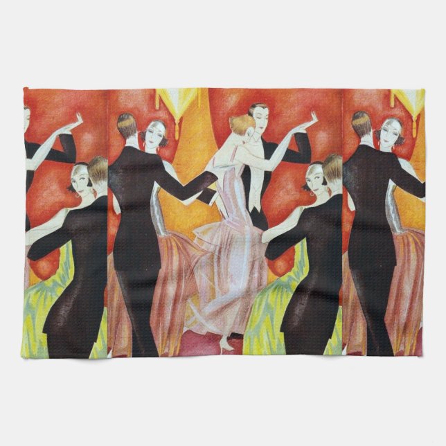 Art Deco Dancing Couples 1920s Ballroom  Tea Towel (Horizontal)