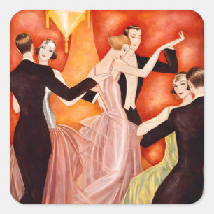 Art Deco Dancing Couples Poster 1920s Ballroom Square Sticker