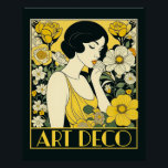 Art Deco Day Woman & Flowers Poster<br><div class="desc">Celebrate Art Deco Day with an art deco design with a woman surrounded by yellow and cream flowers.</div>