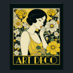Art Deco Day Woman & Flowers Poster<br><div class="desc">Celebrate Art Deco Day with an art deco design with a woman surrounded by yellow and cream flowers.</div>