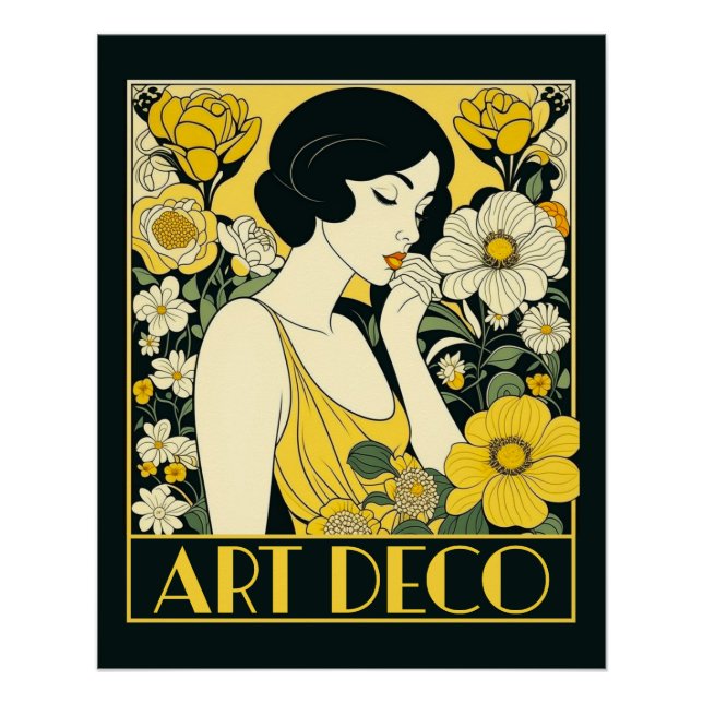 Art Deco Day Woman & Flowers Poster (Front)