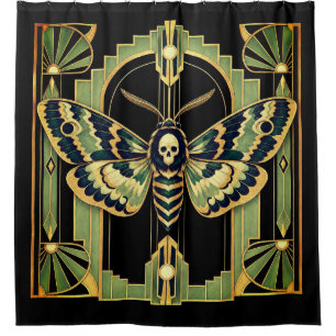 Art Deco Death’s-Head Moth Stained Glass Shower Curtain