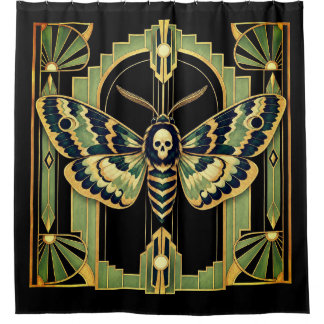 Art Deco Death’s-Head Moth Stained Glass Shower Curtain