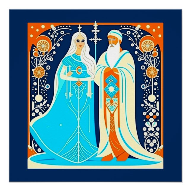 Art Deco Ded Moroz and Snow Maiden Poster (Front)