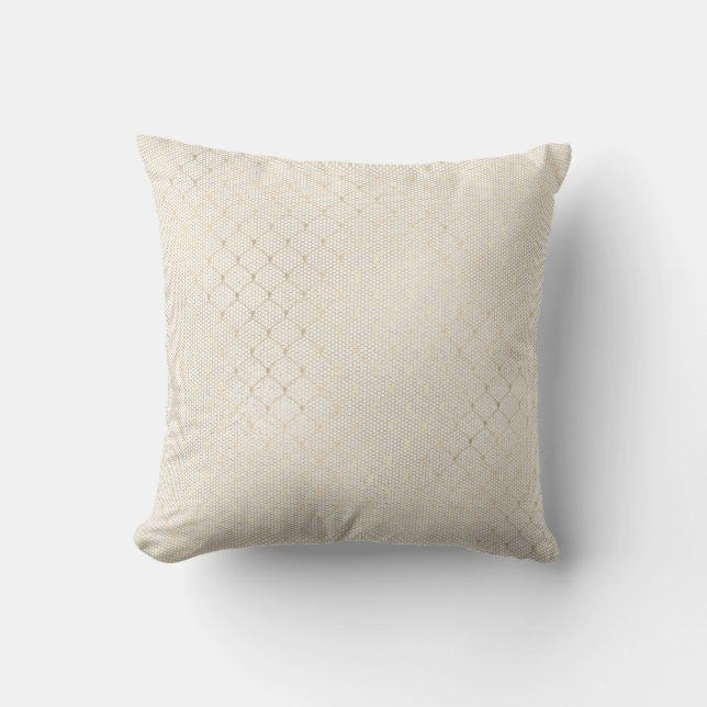 Art Deco Delicate Net Elegant Geometry Ivory Gold Cushion (Front)
