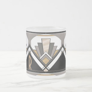 Art Deco Delight Pattern Personalised  Initial Frosted Glass Coffee Mug