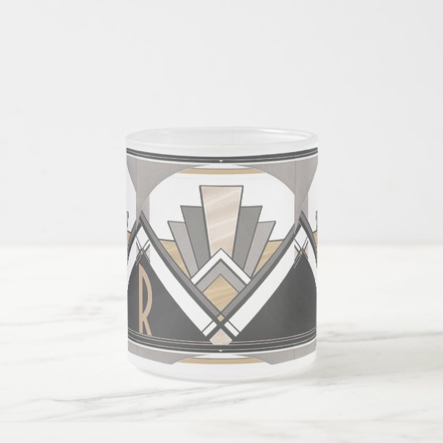 Art Deco Delight Pattern Personalised  Initial Frosted Glass Coffee Mug (Center)