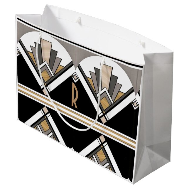 Art Deco Delight Pattern Personalised  Initial Large Gift Bag (Back Angled)