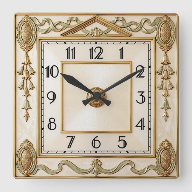 Art Deco Deluxe Square Wall Clock (Front)