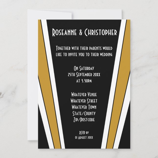Art Deco Design Black And Gold Wedding Invitation (Front)
