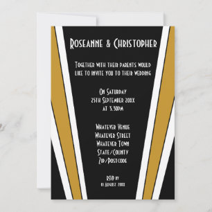 Art Deco Design Black And Gold Wedding Invitation