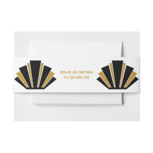 Art Deco Design Black And Gold Wedding Invitation Belly Band