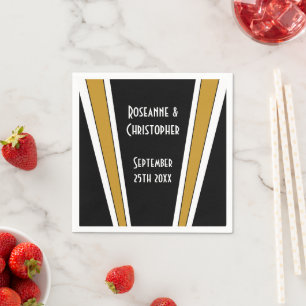 Art Deco Design Black And Gold Wedding Napkin