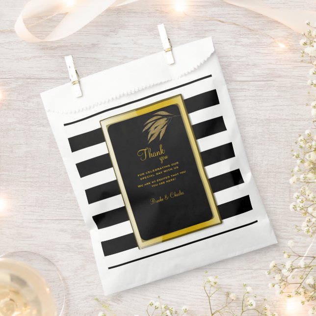 Art Deco Design Gold Roses Leaves Black Stripes  Favour Bags (Clipped)