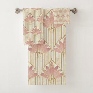 Art Deco Design in Dusty Pink and Rose Gold Bath Towel Set