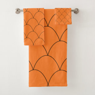 Art Deco Design Orange Bath Towel Set