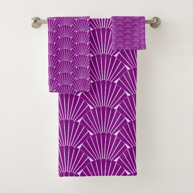 Art Deco Design Purple Bath Towel Set (Insitu)