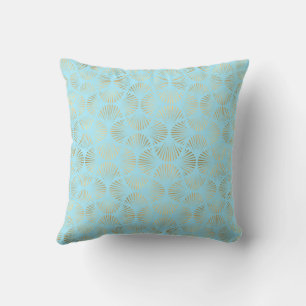 Art Deco Design, Teal & Gold Pattern Cushion