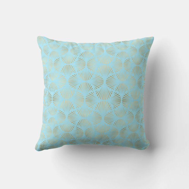 Art Deco Design, Teal & Gold Pattern Cushion (Back)