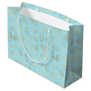 Art Deco Design, Teal & Gold Pattern Large Gift Bag
