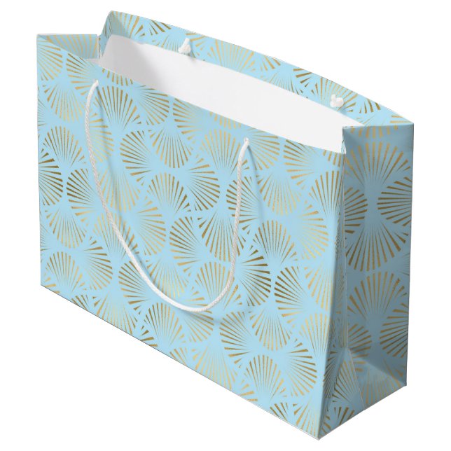 Art Deco Design, Teal & Gold Pattern Large Gift Bag (Back Angled)