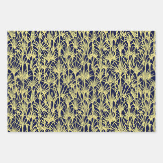 Art Deco Design with Fronds in Blue and Gold Wrapping Paper Sheet