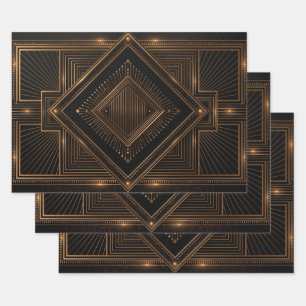 Art Deco Design with Geometric Gold Lines Wrapping Paper Sheet