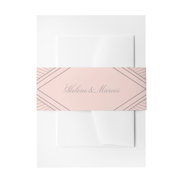 Art Deco Diamond Blush Pink Wedding Invitation Belly Band (Front Example)