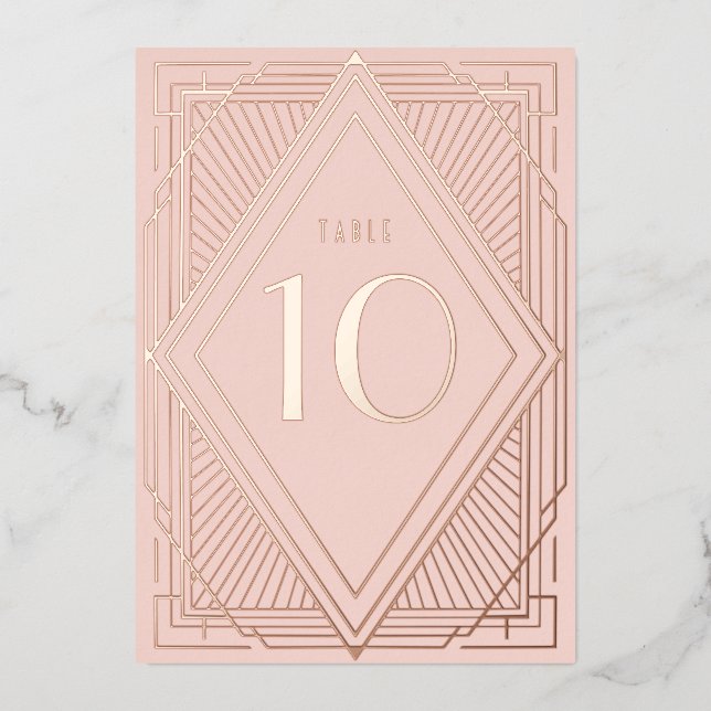 Art Deco Diamond Blush Wedding Table Number (Front)