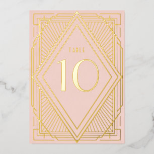 Art Deco Diamond Blush Wedding Table Number