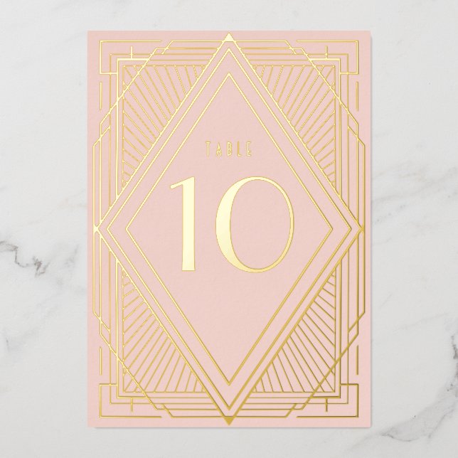 Art Deco Diamond Blush Wedding Table Number (Front)