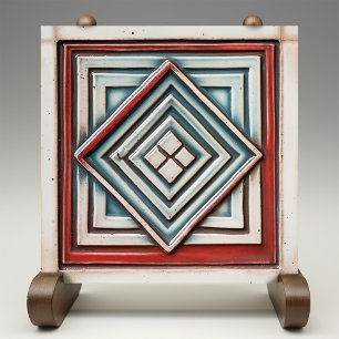 Art Deco Diamond Depth Muted Teal Rust Tile