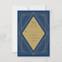 Art Deco Diamond Navy Blue and Gold