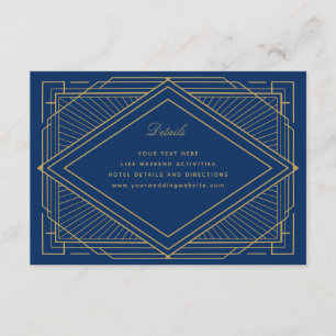 Art Deco Diamond Navy Blue and Gold Wedding Enclosure Card