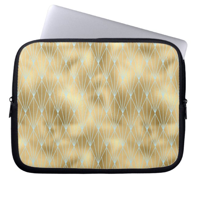 Art Deco Diamond Pattern 2, Gold & Teal Laptop Sleeve (Front)