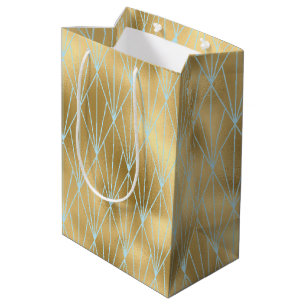 Art Deco Diamond Pattern 2, Gold & Teal Medium Gift Bag