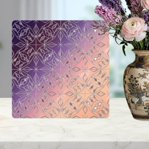 Art Deco Diamond Pattern Purple Peach Ombre  Tile