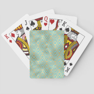 Art Deco Diamond Pattern, Teal & Gold Playing Cards