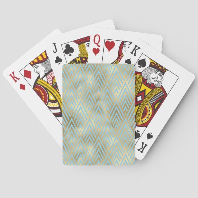 Art Deco Diamond Pattern, Teal & Gold Playing Cards (Back)