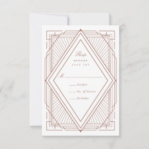 Art Deco Diamond White and Rose Gold Wedding RSVP Card