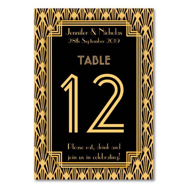 Art Deco Diamonds Pattern Wedding Table Number (Front)
