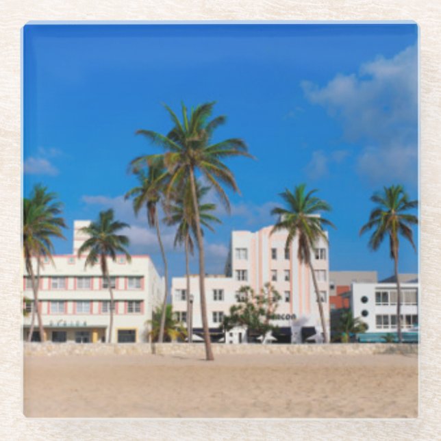 Art Deco District Of South Beach Miami Glass Coaster (Front)