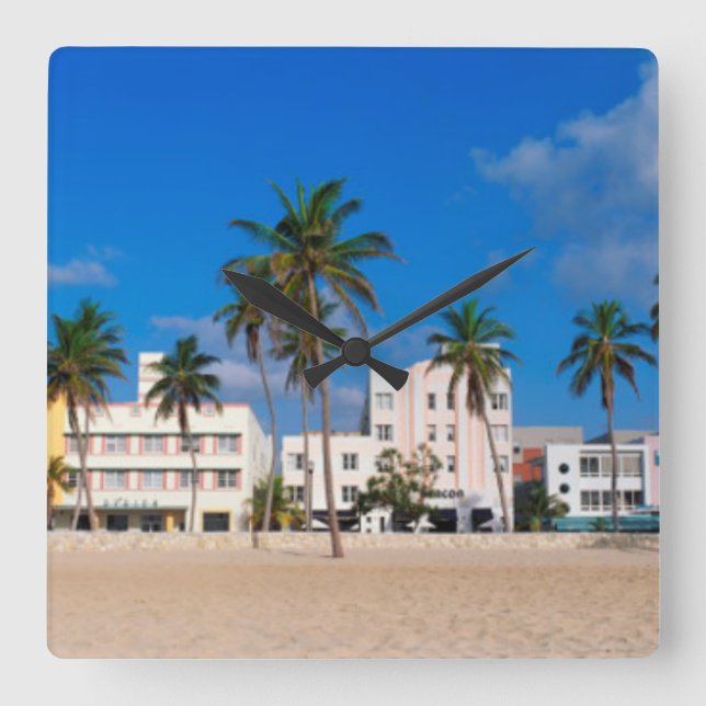 Art Deco District Of South Beach Miami Square Wall Clock (Front)
