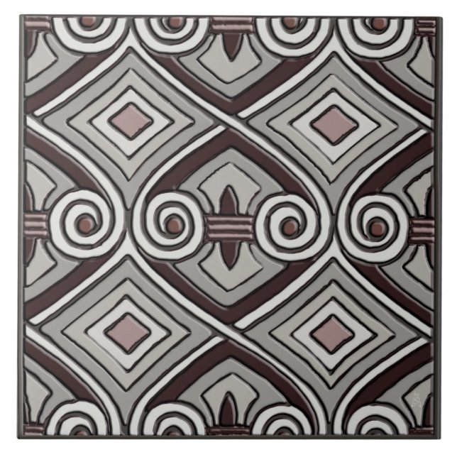 Art Deco Does Persia (Greys, Oxblood, Mauve) Tile (Front)